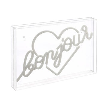 Bonjour Heart Contemporary Glam Acrylic Box USB Operated LED Neon Light - JONATHAN Y